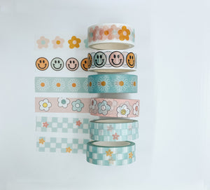 Teal Checkered Flower Washi Tape